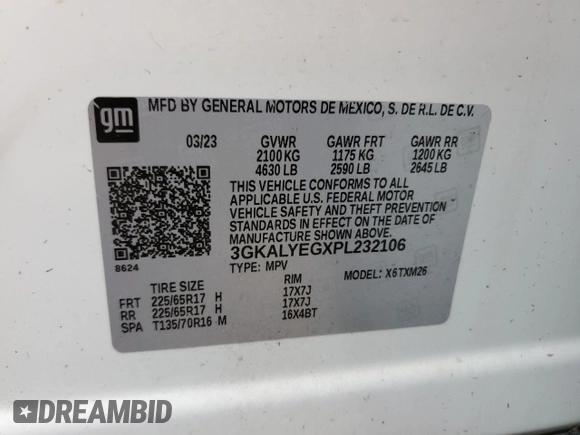 2023 GMC Terrain AT4 с VIN 3GKALYEGXPL232106, выставлен на аукционе Copart как лот 54797255 с пробегом 24 455 миль миль и Списание • Salvage title. История ставок и продаж доступна на DreamBid. Изображение 13.