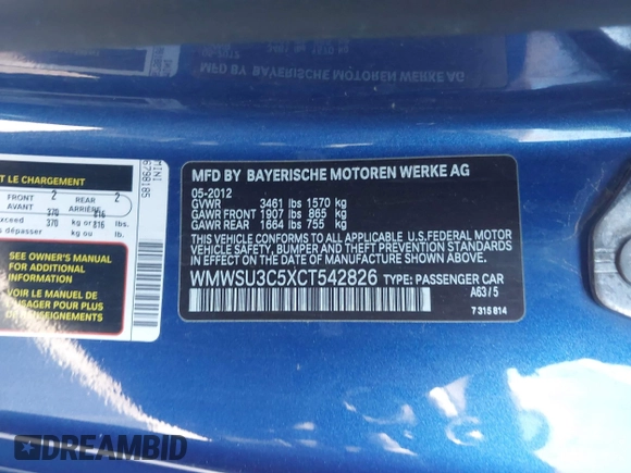2012 MINI Hardtop с VIN WMWSU3C5XCT542826, выставлен на аукционе IAAI как лот 41372017 с пробегом 162 156 миль миль и . История ставок и продаж доступна на DreamBid. Изображение 9.