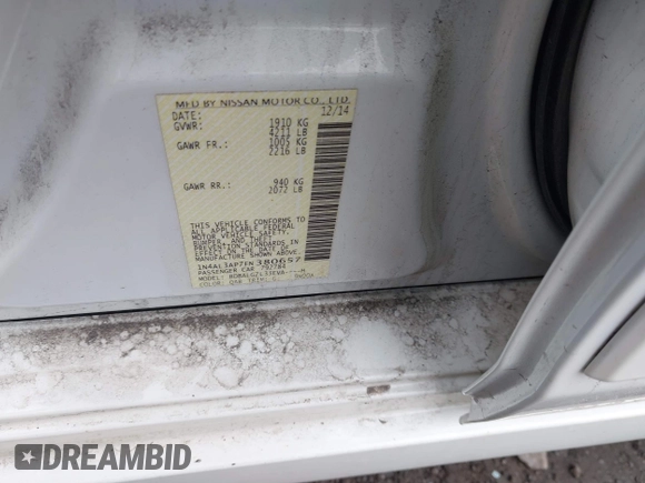 2015 Nissan Altima S z VIN 1N4AL3AP7FN380657, wystawiony jako IAAI lot #41883719 z przebiegiem 155 176 mil mil oraz . Historia ofert i sprzedaży dostępna na DreamBid. Obrazek 9.
