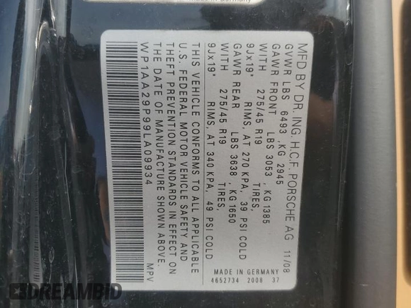 2009 Porsche Cayenne z VIN WP1AA29P99LA09934, wystawiony jako Copart lot #55247505 z przebiegiem 154 322 mil mil oraz Szkoda całkowita • Salvage title. Historia ofert i sprzedaży dostępna na DreamBid. Obrazek 13.
