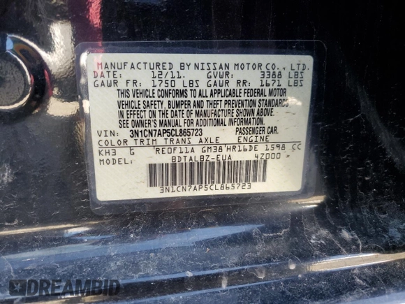 2012 Nissan Versa S with VIN 3N1CN7AP5CL865723, listed as a Copart auction lot 45735015 with 79,892 mi miles and Salvage Title. Bid and sale history available at carsss.com. Image 12.