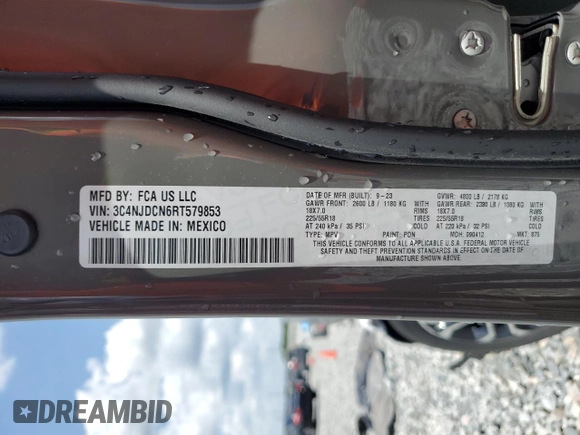 2024 Jeep Compass Limited z VIN 3C4NJDCN6RT579853, wystawiony jako Copart lot #57946295 z przebiegiem 3 978 mil mil oraz Nie do naprawy • Non repairable. Historia ofert i sprzedaży dostępna na DreamBid. Obrazek 14.