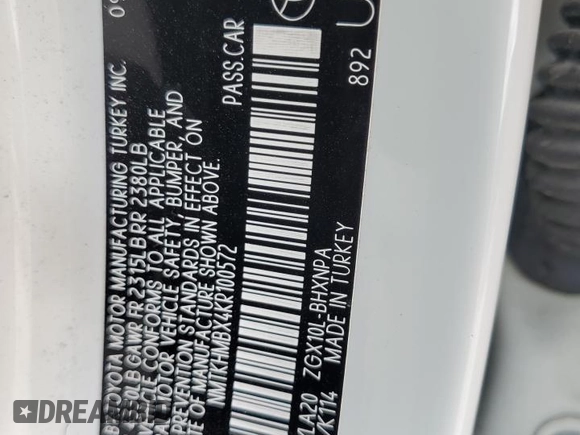 2019 Toyota C-HR XLE with VIN NMTKHMBX4KR100572, listed as a Copart auction lot 54371845 with 42,917 mi miles and Salvage Title. Bid and sale history available at DreamBid. Image 13.