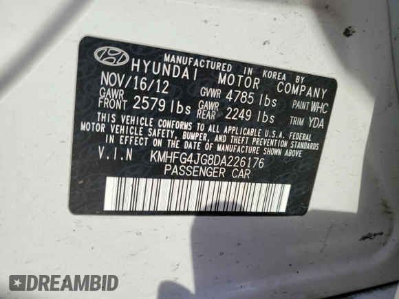 2013 Hyundai Azera with VIN KMHFG4JG8DA226176, listed as a Copart auction lot 53121455 with 123,142 mi miles and Salvage Title. Bid and sale history available at carsss.com. Image 15.