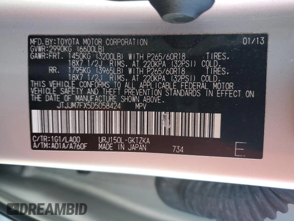 2013 Lexus GX 460 Premium z VIN JTJJM7FX5D5058424, wystawiony jako Copart lot #56698885 z przebiegiem 225 080 mil mil oraz Czysty tytuł • Clean title. Historia ofert i sprzedaży dostępna na DreamBid. Obrazek 13.