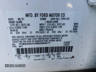 2021 Ford Explorer XLT z VIN 1FMSK8DHXMGB66617, wystawiony jako Copart lot #49608325 z przebiegiem 65 854 mil mil oraz Szkoda całkowita • Salvage title. Historia ofert i sprzedaży dostępna na DreamBid. Obrazek 15.