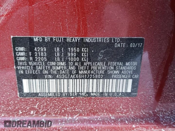 2017 Subaru Impreza Special Sports with VIN 4S3GTAK66H1725802, listed as a Copart auction lot 42935115 with 50,588 mi miles and Salvage title. Bid and sale history available at DreamBid. Image 14.