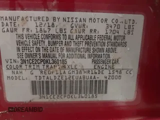 2019 Nissan Note SV with VIN 3N1CE2CP0KL360185, listed as a IAAI auction lot 41939935 with 40,559 mi miles and . Bid and sale history available at DreamBid. Image 9.