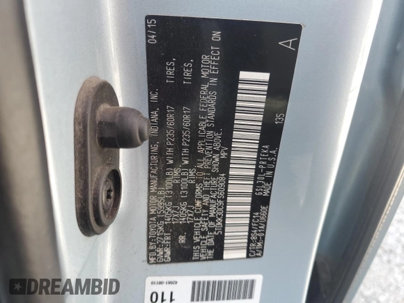 2015 Toyota Sienna LE AAS with VIN 5TDKK3DC9FS609084, listed as a Copart auction lot 57055295 with 247,531 mi miles and Salvage title. Bid and sale history available at DreamBid. Image 13.