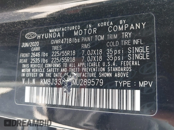 2021 Hyundai Tucson Ultimate with VIN KM8J33ALXMU289579, listed as a IAAI auction lot 42027719 with 95,989 mi miles and . Bid and sale history available at DreamBid. Image 9.