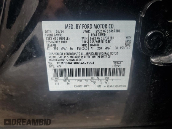 2024 Ford Police Interceptor Utility z VIN 1FM5K8AB0RGA21994, wystawiony jako Copart lot #56233055 z przebiegiem 10 017 mil mil oraz Szkody całkowita. Historia ofert i sprzedaży dostępna na DreamBid. Obrazek 13.