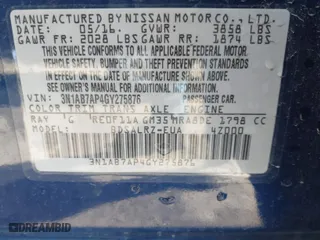 2016 Nissan Sentra SR with VIN 3N1AB7AP4GY275876, listed as a IAAI auction lot 41846567 with 132,311 mi miles. Bid and sale history available at carsss.com. Image 9.