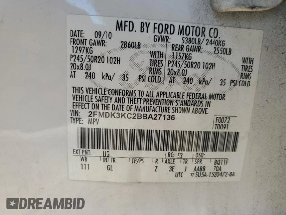 2011 Ford Edge Limited with VIN 2FMDK3KC2BBA27136, listed as a Copart auction lot 44351874 with 156,187 mi miles and Salvage Title. Bid and sale history available at carsss.com. Image 13.