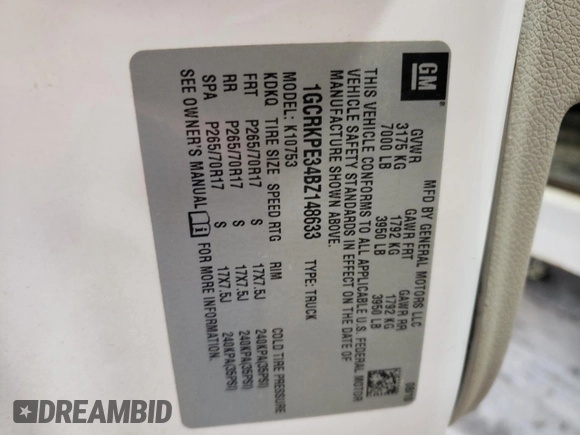 2011 Chevrolet Silverado 1500 Work Truck with VIN 1GCRKPE34BZ148633, listed as a Copart auction lot 62725224 with Not Provided miles and Salvage Title. Bid and sale history available at DreamBid. Image 12.