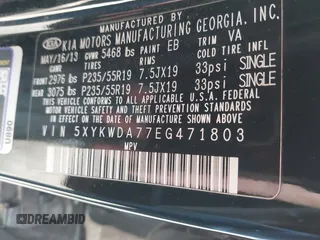 2014 Kia Sorento SX Limited with VIN 5XYKWDA77EG471803, listed as a IAAI auction lot 41682414 with 156,220 mi miles. Bid and sale history available at carsss.com. Image 8.