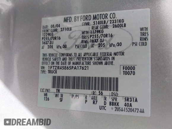 2005 Ford Ranger XLT z VIN 1FTZR45E65PA17621, wystawiony jako IAAI lot #42236835 z przebiegiem 270 409 mil mil oraz . Historia ofert i sprzedaży dostępna na DreamBid. Obrazek 9.