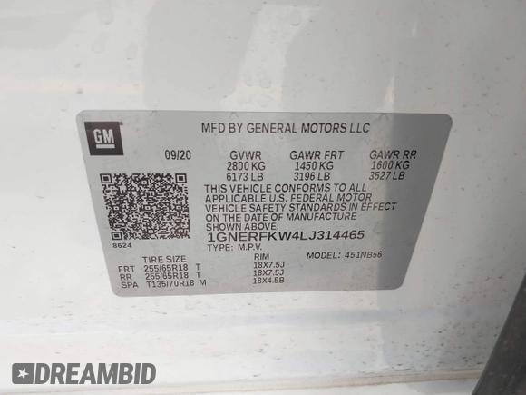 2020 Chevrolet Traverse LS z VIN 1GNERFKW4LJ314465, wystawiony jako IAAI lot #42030246 z przebiegiem 51 800 mil mil oraz . Historia ofert i sprzedaży dostępna na DreamBid. Obrazek 9.
