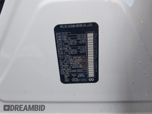 2022 Infiniti QX55 Luxe с VIN 3PCAJ5J33NF102974, выставлен на аукционе IAAI как лот 41453671 с пробегом 56 750 миль миль и . История ставок и продаж доступна на DreamBid. Изображение 9.