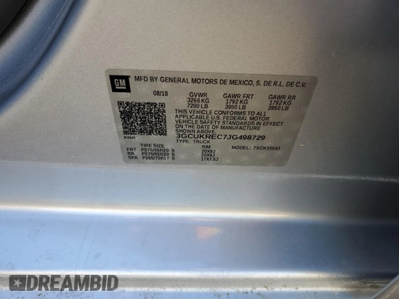 2018 Chevrolet Silverado 1500 LT with VIN 3GCUKREC7JG498729, listed as a Copart auction lot 47893005 with 92,886 mi miles and Salvage Title. Bid and sale history available at DreamBid. Image 14.