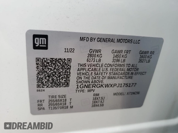 2023 Chevrolet Traverse LT Cloth with VIN 1GNERGKWXPJ175177, listed as a Copart auction lot 66147504 with 22,893 mi miles and Salvage Title. Bid and sale history available at carsss.com. Image 14.