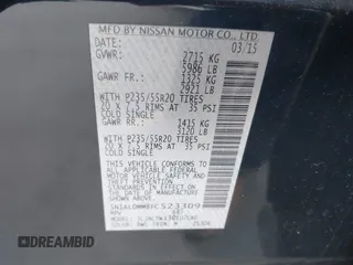 2015 Infiniti QX60 with VIN 5N1AL0MM8FC523309, listed as a IAAI auction lot 42117242 with Not Provided miles and . Bid and sale history available at DreamBid. Image 9.