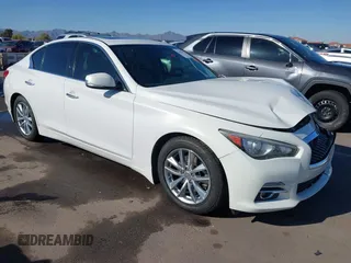 2014 Infiniti Q50 Hybrid Sport with VIN JN1AV7AP0EM691057, listed as a IAAI auction lot 41836162 with 147,477 mi miles and . Bid and sale history available at DreamBid. Image 1.