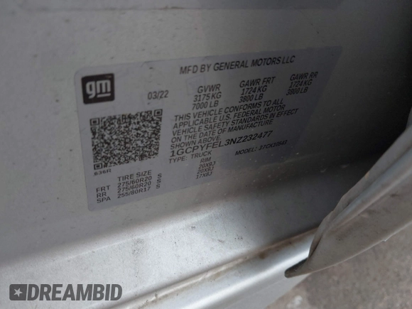 2022 Chevrolet Silverado 1500 LT Trail Boss with VIN 1GCPYFEL3NZ232477, listed as a IAAI auction lot 41493600 with 46,070 mi miles and . Bid and sale history available at DreamBid. Image 9.