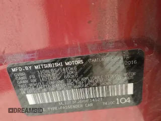 2017 Mitsubishi Mirage ES z VIN ML32F3FJ6HHF14527, wystawiony jako Copart lot #57297005 z przebiegiem 81 046 mil mil oraz Szkoda całkowita • Salvage title. Historia ofert i sprzedaży dostępna na DreamBid. Obrazek 12.