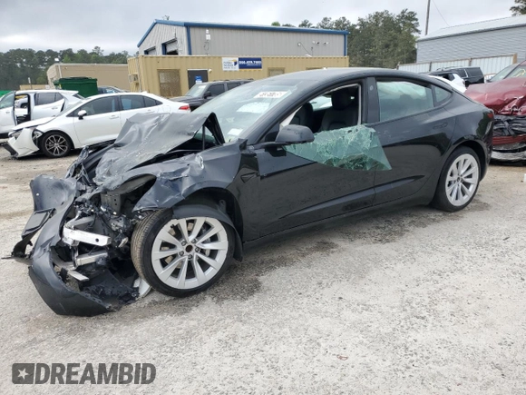 2022 Tesla Model 3 with VIN 5YJ3E1EA1NF369979, listed as a Copart auction lot 51351785 with 0 mi miles and Salvage Title. Bid and sale history available at carsss.com. Image 1.