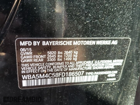 2015 BMW 5 Series 535i Gran Turismo xDrive with VIN WBA5M4C58FD186507, listed as a Copart auction lot 42785664 with 81,625 mi miles and . Bid and sale history available at DreamBid. Image 12.