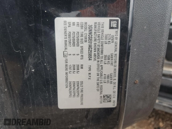 2010 Chevrolet Avalanche LTZ with VIN 3GNNCGE01AG259664, listed as a Copart auction lot 80579493 with Not Provided miles and Salvage Title. Bid and sale history available at DreamBid. Image 12.