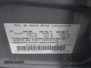 2008 Mazda 3 i Sport with VIN JM1BK32F181777766, listed as a IAAI auction lot 42075908 with Not Provided miles and . Bid and sale history available at DreamBid. Image 9.