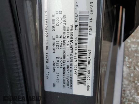 2017 Mazda 6 Grand Touring с VIN JM1GL1W55H1140064, выставлен на аукционе Copart как лот 57503425 с пробегом 74 304 миль миль и Списание • Salvage title. История ставок и продаж доступна на DreamBid. Изображение 12.