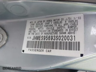 2003 Honda Civic Hybrid with VIN JHMES95693S020031, listed as a IAAI auction lot 41602128 with 176,766 mi miles. Bid and sale history available at carsss.com. Image 9.