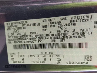 2017 Ford Escape SE с VIN 1FMCU9GD3HUD71233, выставлен на аукционе IAAI как лот 42449711 с пробегом 107 666 миль миль и . История ставок и продаж доступна на DreamBid. Изображение 9.