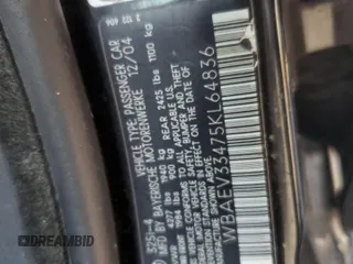 2005 BMW 3 Series 325i with VIN WBAEV33475KL64836, listed as a Copart auction lot 47637255 with 251,319 mi miles and Salvage Title. Bid and sale history available at carsss.com. Image 12.