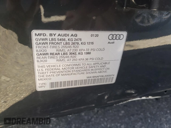 2020 Audi Q5 Premium Plus with VIN WA1BNAFY8L2055974, listed as a Copart auction lot 69586082 with 16,070 mi miles. Bid and sale history available at carsss.com. Image 14.
