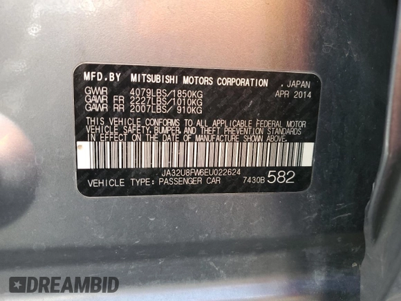 2014 Mitsubishi Lancer GT with VIN JA32U8FW6EU022624, listed as a Copart auction lot 74855874 with Not Provided miles and Salvage Title. Bid and sale history available at DreamBid. Image 13.