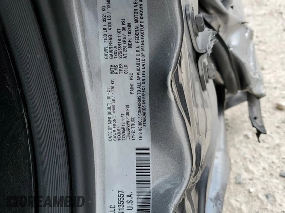 2022 Ram 1500 Big Horn with VIN 1C6SRFBT6NN135557, listed as a Copart auction lot 55143785 with 64,930 mi miles and Salvage title. Bid and sale history available at DreamBid. Image 13.