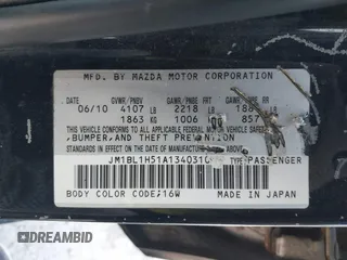 2010 Mazda 3 S Sport with VIN JM1BL1H51A1340310, listed as a IAAI auction lot 38513431 with 131,278 mi miles and . Bid and sale history available at DreamBid. Image 9.