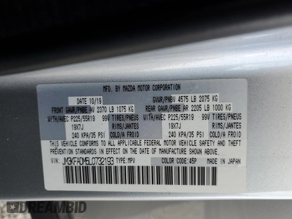 2020 Mazda CX-5 Grand Touring with VIN JM3KFADM5L0732193, listed as a Copart auction lot 51325385 with 86,798 mi miles and Salvage Title. Bid and sale history available at DreamBid. Image 16.