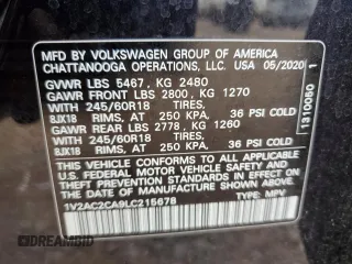 2020 Volkswagen Atlas S with VIN 1V2AC2CA9LC215678, listed as a Copart auction lot 74566104 with 60,062 mi miles and Salvage title. Bid and sale history available at DreamBid. Image 16.