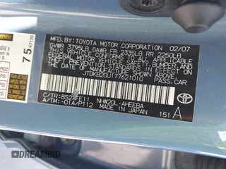 2007 Toyota Prius z VIN JTDKB20U177621010, wystawiony jako IAAI lot #42565535 z przebiegiem 205 692 mil mil oraz . Historia ofert i sprzedaży dostępna na DreamBid. Obrazek 9.
