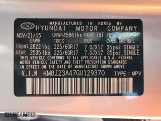 2016 Hyundai Tucson SE with VIN KM8J23A47GU129370, listed as a Copart auction lot 52081245 with 39,652 mi miles and Salvage Title. Bid and sale history available at carsss.com. Image 13.
