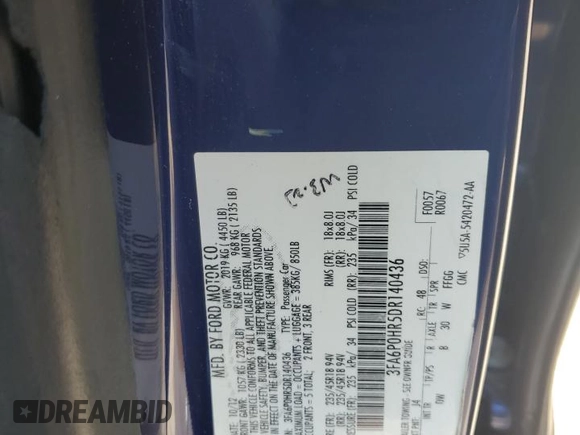 2013 Ford Fusion SE with VIN 3FA6P0HR5DR140436, listed as a Copart auction lot 60108515 with 205,808 mi miles and Salvage title. Bid and sale history available at DreamBid. Image 13.