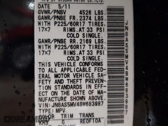 2011 Nissan Rogue SV z VIN JN8AS5MV4BW683987, wystawiony jako Copart lot #48358305 z przebiegiem 141 144 mil mil oraz Szkoda całkowita • Salvage title. Historia ofert i sprzedaży dostępna na DreamBid. Obrazek 12.
