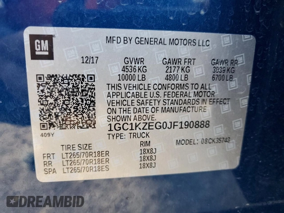 2018 Chevrolet Silverado 3500HD LT with VIN 1GC1KZEG0JF190888, listed as a Copart auction lot 78992464 with 64,327 mi miles and Clean Title. Bid and sale history available at carsss.com. Image 12.