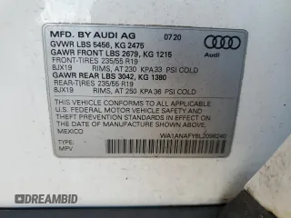2020 Audi Q5 Premium with VIN WA1ANAFY8L2098240, listed as a Copart auction lot 43259135 with 49,125 mi miles and Salvage Title. Bid and sale history available at carsss.com. Image 14.