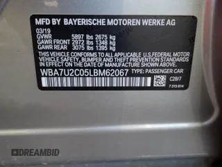 2020 BMW 7 Series 750i xDrive with VIN WBA7U2C05LBM62067, listed as a Copart auction lot 74940983 with 10,654 mi miles. Bid and sale history available at carsss.com. Image 12.