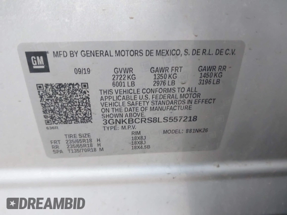 2020 Chevrolet Blazer LT z VIN 3GNKBCRS8LS557218, wystawiony jako IAAI lot #42132485 z przebiegiem 119 752 mil mil oraz . Historia ofert i sprzedaży dostępna na DreamBid. Obrazek 9.